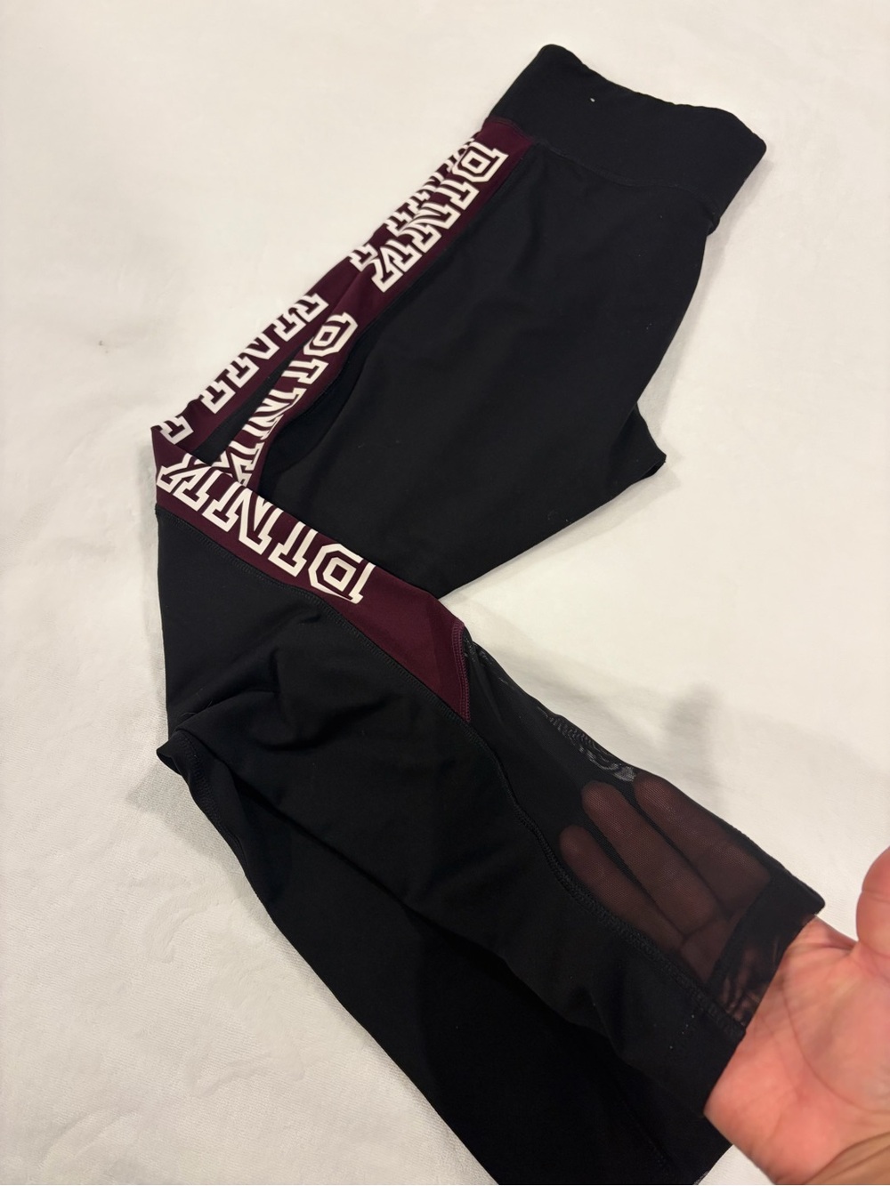 Victoria's Secret Black Leggings with Burgundy Branded Side Stripe
